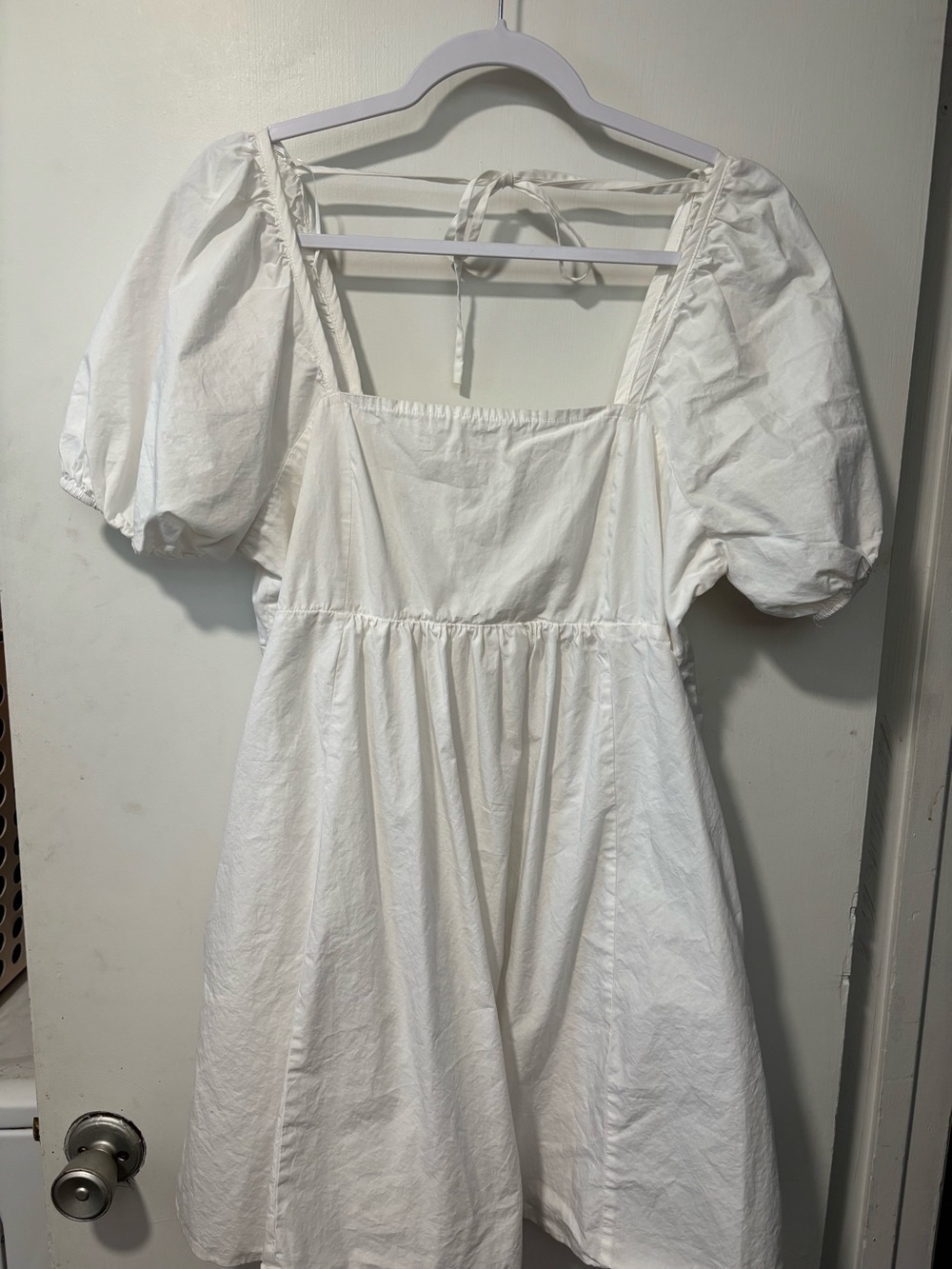 Draper James Magnolia White Cotton Puff Sleeve Smocked Babydoll Mini Dress Sz L - Picture 3 of 10